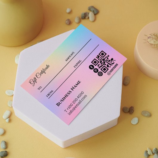 Roze Holografische Iridescent Certificaat Gift Kaa Visitekaartje