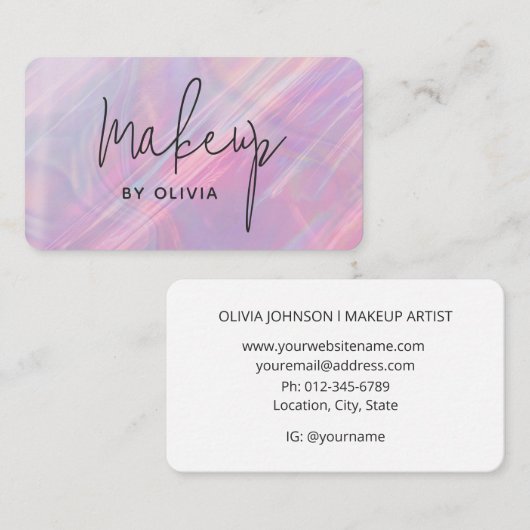 Roze holografische make-up artist Visitekaartje (Voorkant / Achterkant)