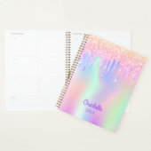 Roze holografische naam druipt 2025 planner (Display)