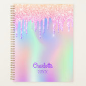 Roze holografische naam druipt 2025 planner (Voorkant)