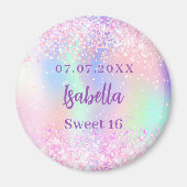Roze holografische naam Sweet 16 Magneet (Voorkant)