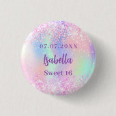 Roze holografische naam Sweet 16 Ronde Button 3,2 Cm (Voorkant)