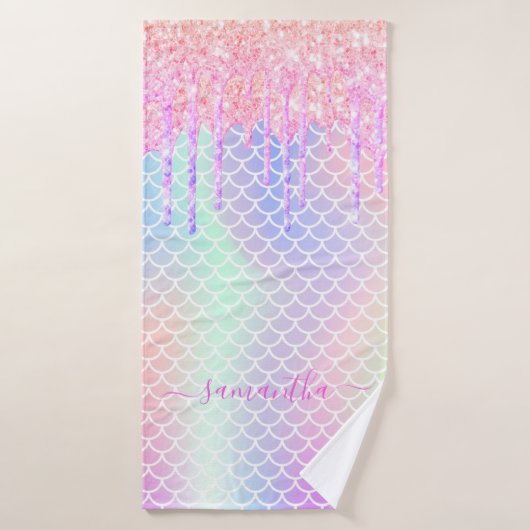 Roze holografische naam van de soort Mermaid Badhanddoek (Badhanddoek)