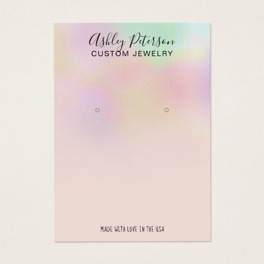 Roze holografische oorringen visitekaartje (Voorkant)