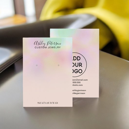 Roze holografische oorringen visitekaartje