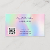 Roze holografische paarse druppels qr code busines klantenkaartje (Achterkant)