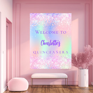 Roze holografische paarse Quinceanera welkom Poster