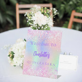 Roze holografische paarse Quinceanera welkom Reclamebord Met Voetstuk