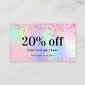 Roze holografische paarse sparkles qr code busines kortingskaartje (Voorkant)