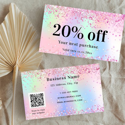 Roze holografische paarse sparkles qr code busines kortingskaartje