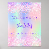 Roze holografische paarse verjaardagsfeestje welko poster (Voorkant)