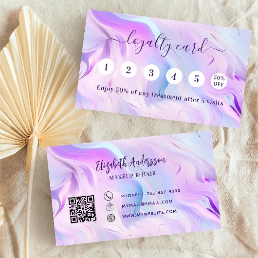 Roze holografische qr-code klantenkaartje