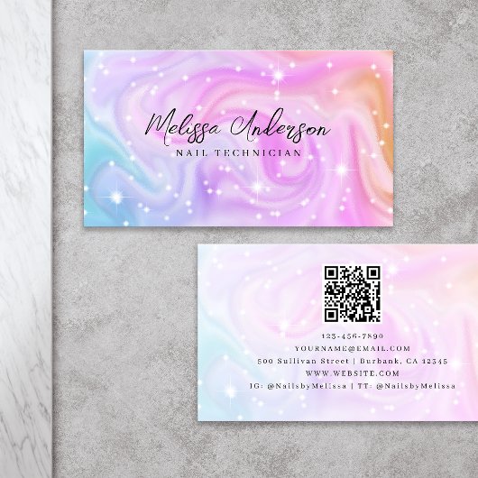 Roze Holografische QR Code Luxe Visitekaartje