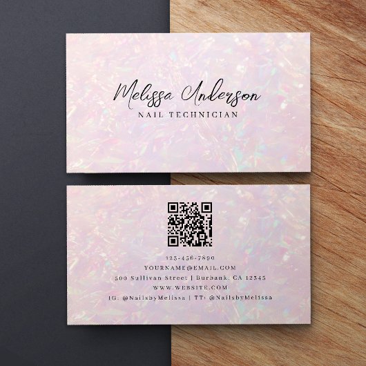 Roze Holografische QR Code Luxe Visitekaartje