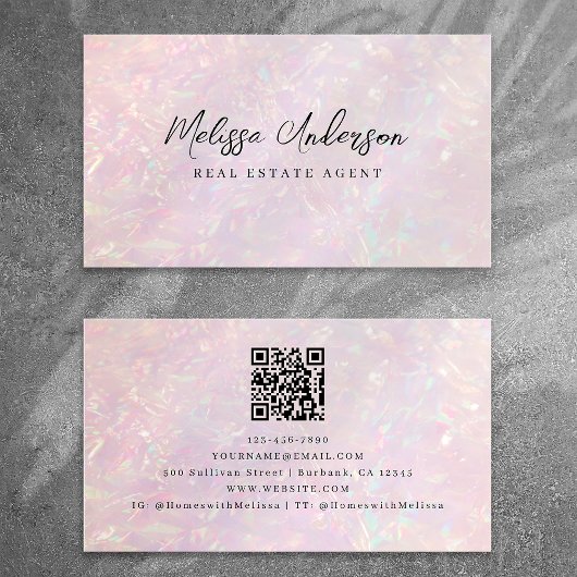 Roze Holografische QR Code Luxe Visitekaartje
