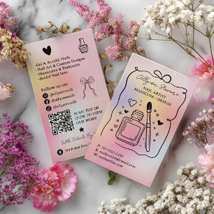 Roze holografische regenboog nagelkunstenaar QR-co Visitekaartje