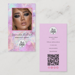 Roze holografische sociale icoon QR-code make-up Visitekaartje