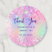 Roze holografische verjaardag bedankt bedankjes labels (Voorkant)