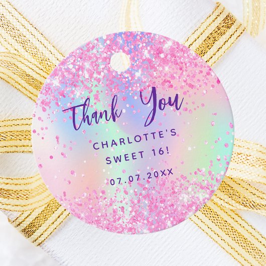 Roze holografische verjaardag bedankt bedankjes labels