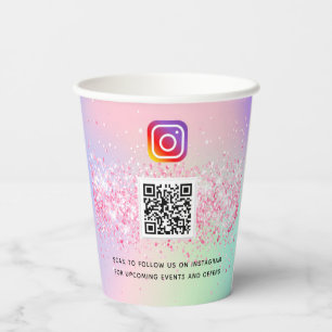 Roze holografische zakelijke logo qr code instagra papieren bekers