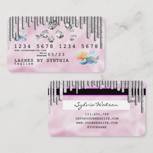 Roze Holograph Unicorn Credit Kaart Visitekaartje (Voorkant / Achterkant)