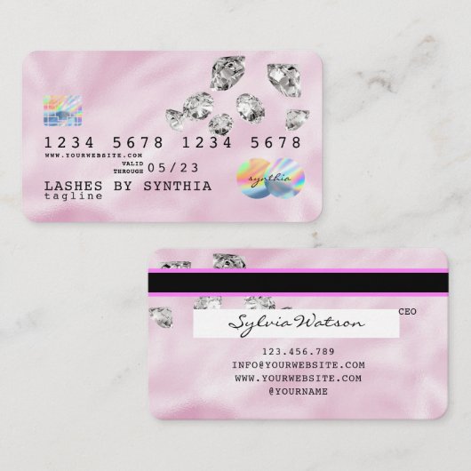 Roze Holograph Unicorn Credit Kaart Visitekaartje (Voorkant / Achterkant)