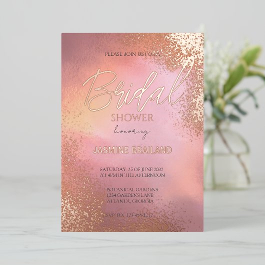 Roze Hombre Cosmic Wash Vrijgezellenfeest Sparkle Folie Uitnodiging (Staand Voorkant)