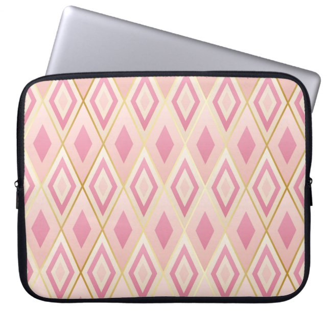 Roze hombus vormt een geometrisch naadloos patroon laptop sleeve (Voorkant)