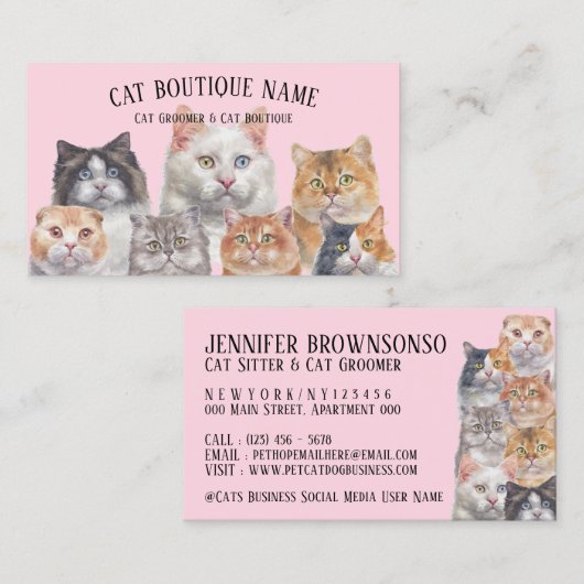Roze Home Katten Visitekaartje (Voorkant / Achterkant)
