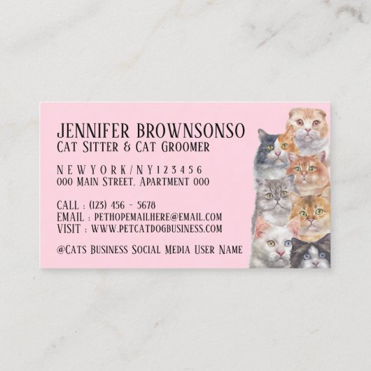 Roze Home Katten Visitekaartje (Achterkant)