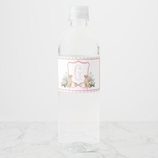 Roze hond Baby shower Waterflesetiketten Waterfles Etiket (Voorkant)