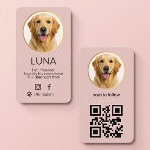 Roze Hond Dier Foto Sociale Media QR Code Visitekaartje