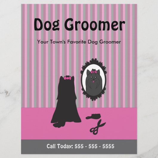 Roze hond en Mirror Dog Grooming Flyer (Voorkant)