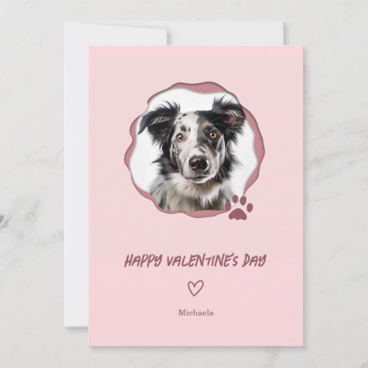 Roze Hond Foto Hart Valentijnsdag Feestdagenkaart (Voorkant)