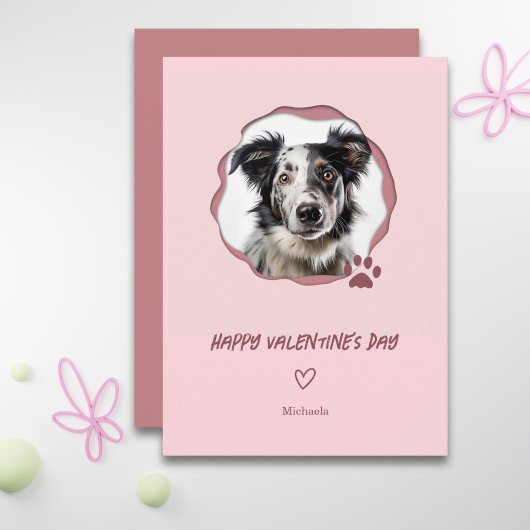 Roze Hond Foto Hart Valentijnsdag Feestdagenkaart