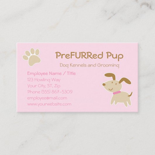 Roze hond met Paw Print en Bone Visitekaartje (Voorkant)