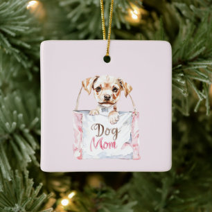 Roze Hond Moeder Tas Keramisch Ornament