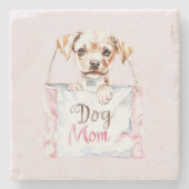 Roze Hond Moeder Tas Stenen Onderzetter (Voorkant)