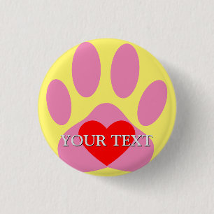 Roze Hond Pawprint Aangepaste Naam Ronde Button 3,2 Cm