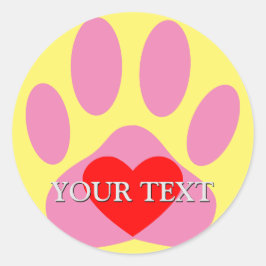 Roze Hond Pawprint Aangepaste Naam Ronde Sticker