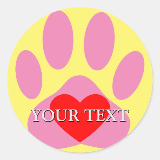 Roze Hond Pawprint Aangepaste Naam Ronde Sticker (Voorkant)