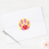 Roze Hond Pawprint Aangepaste Naam Ronde Sticker (Envelop)