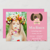 Roze hond Pawty Verjaardag Uitnodiging (Voorkant / Achterkant)