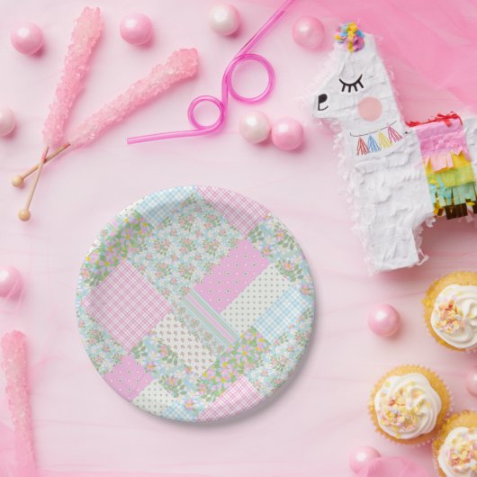 Roze Hond Roos Faux Patchwork Papier Bord (Feest)