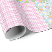  Roze Hond Roos Faux Patchwork Verpakking Papier (Rol Hoek)