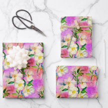 Roze hond roos waterverf floraal inpakpapier