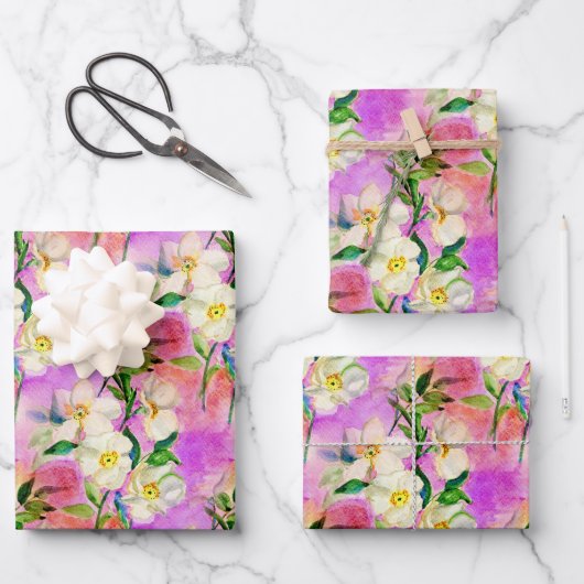 Roze hond roos waterverf floraal inpakpapier vel (Voorkant)