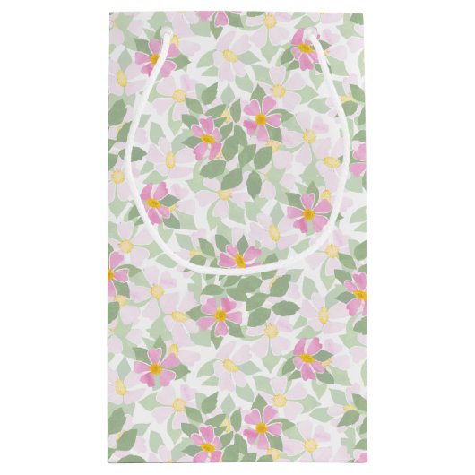  Roze Hond Rozen op Witte Kleine Gift Bag Klein Cadeauzakje (Achterkant)