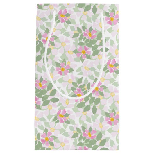  Roze Hond Rozen op Witte Kleine Gift Bag Klein Cadeauzakje (Voorkant)