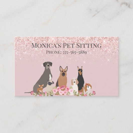  Roze Hond Zittend Dagverzorging Visitekaartje (Voorkant)